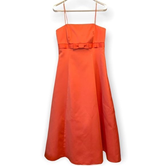 David”s Bridal Orange Satin Strapless Tea Length Prom Party Dress 6 - Picture 1 of 8